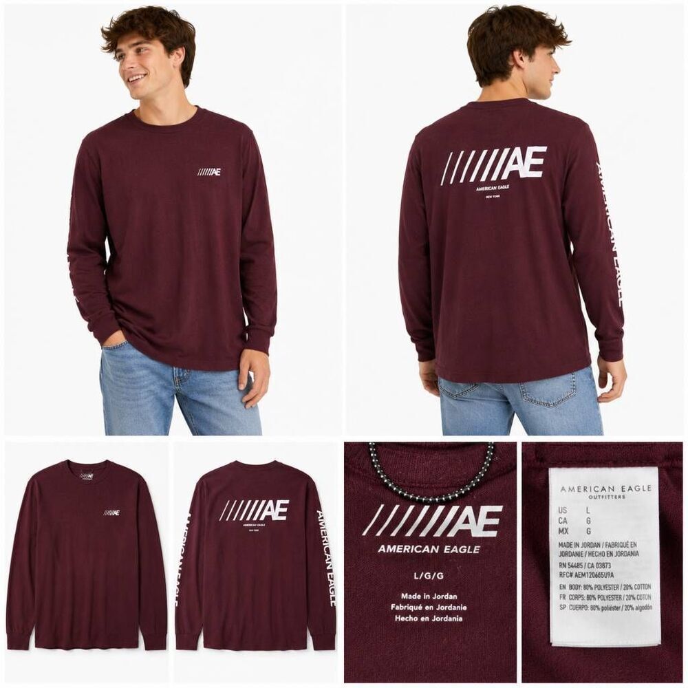 American Eagle AE Logo Long Sleeve Shirt Burgundy Men’s L